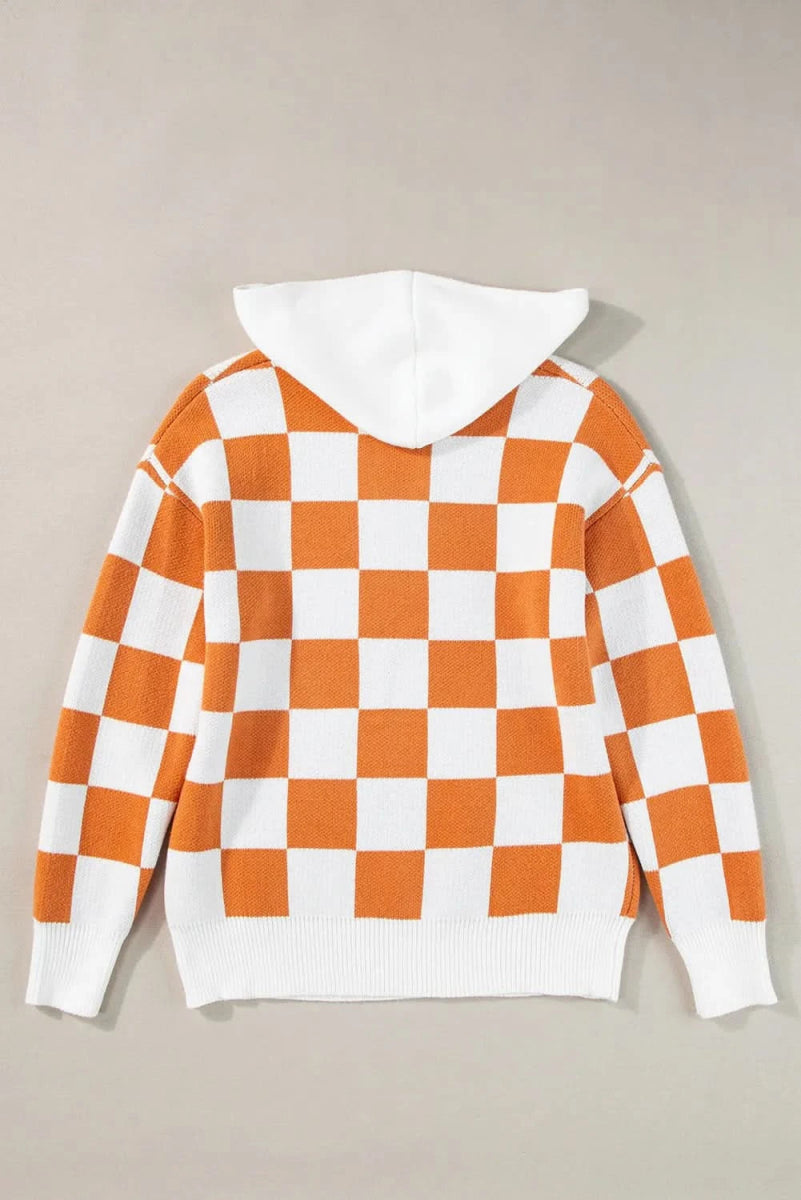 Checkered Long Sleeve Hooded Sweater - Love Salve